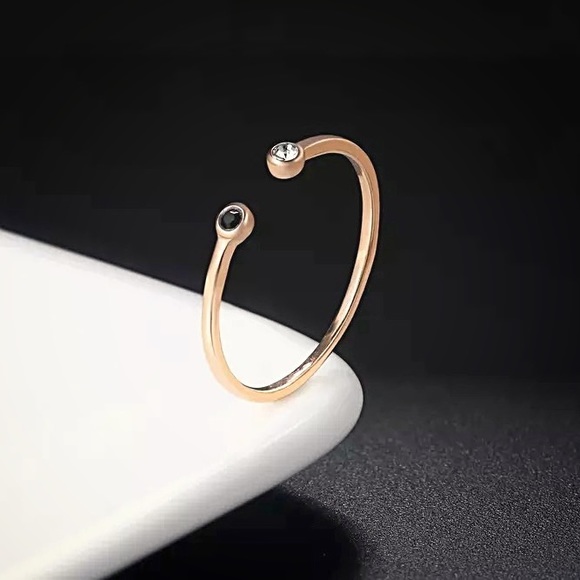 NWT Black & White Crystal Diamond Simulant Rose Gold-Plated Open Mini Ring - Picture 4 of 7